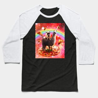 Space Pug Riding Llama Unicorn - Pizza & Taco Baseball T-Shirt